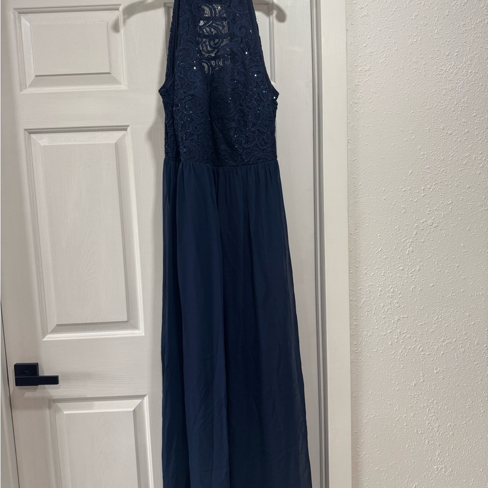 Elegant Navy Blue Lace Maxi Dress